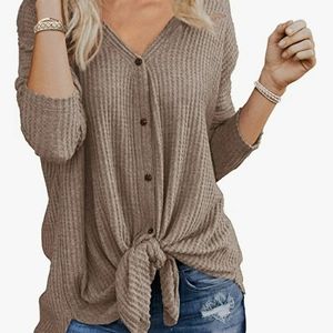 Button Up Tie Front Sweater